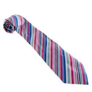 Charles Thrwhitt Silk Necktie Striped Pink Blue England Designer Spring Easter